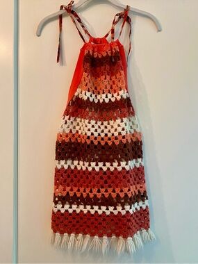 The Morgan Factory Women’s Crochet Stripe Tank Top - Rust, Coral & Cream